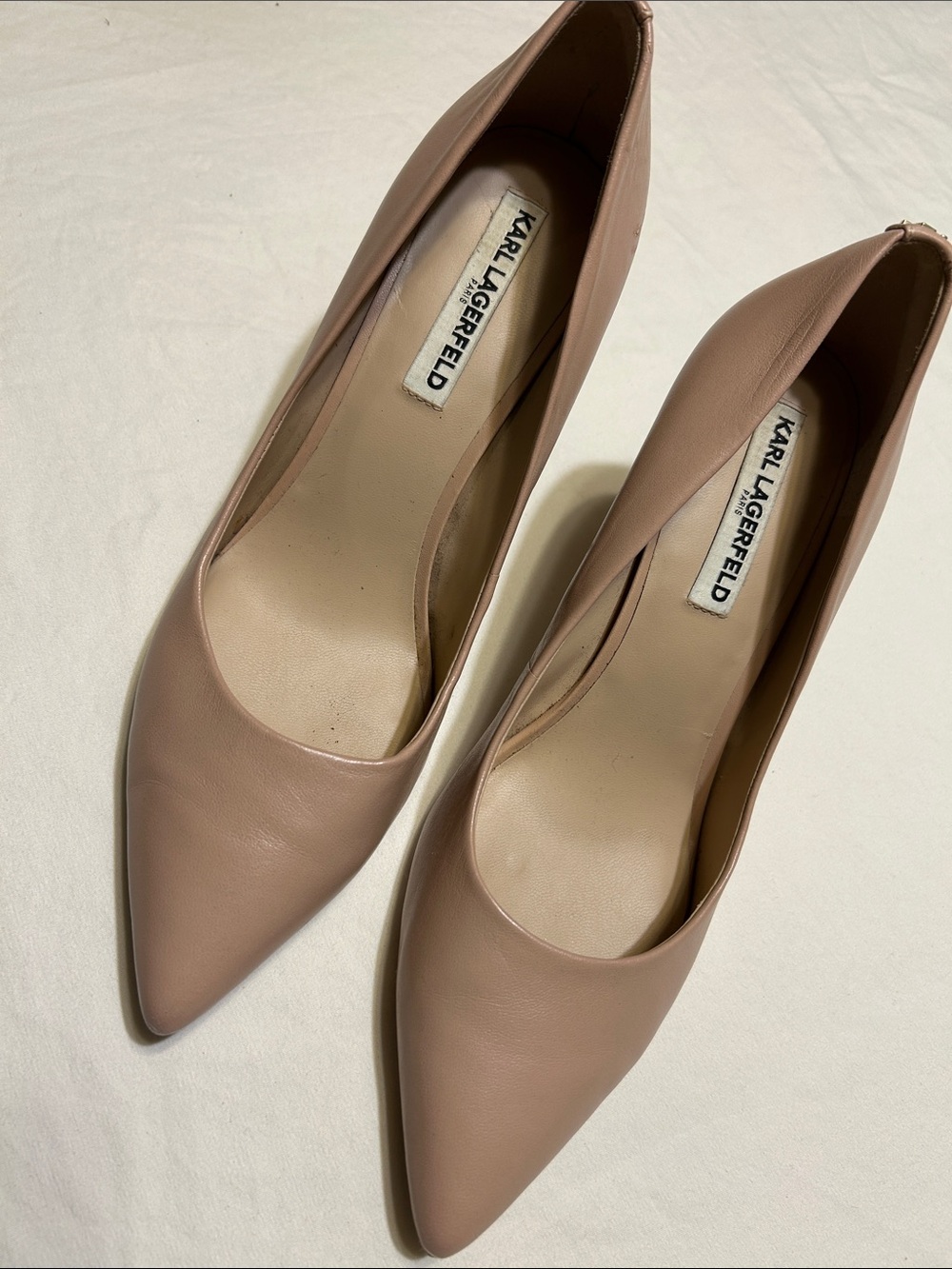 Karl Lagerfeld Blush Taupe Pointed Leather Pumps